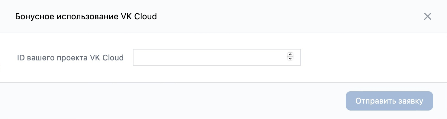 VK Cloud project input field